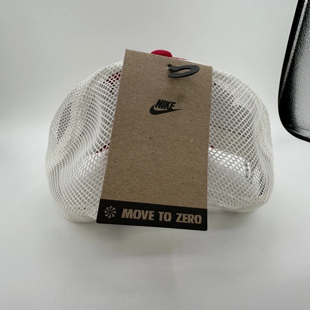 Nike Rise Trucker Cap Youth Kids One Size Snapback Red White Structured Hat NEW
